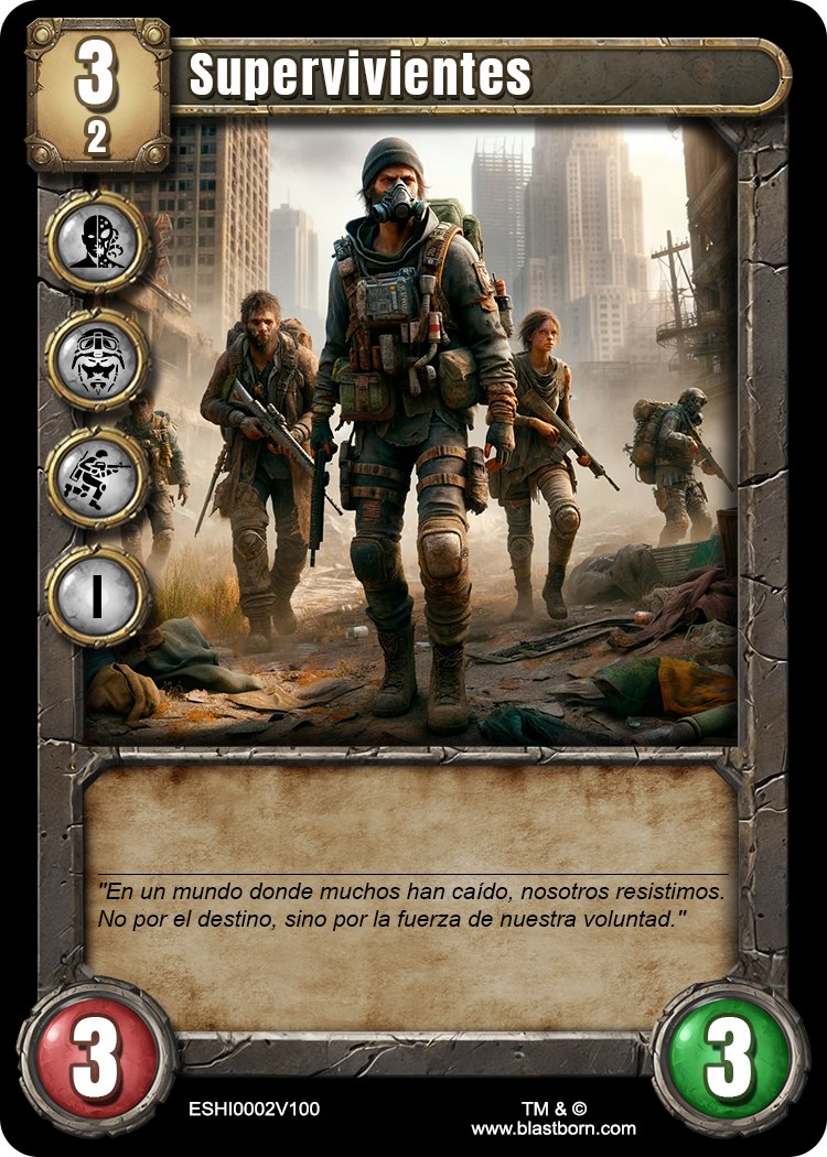 Carta de ejemplo (código:ESHI0002V100) superviviente humano.