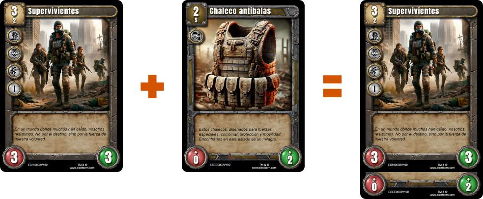 Carta de ejemplo de combinación de criatura y equipamiento.